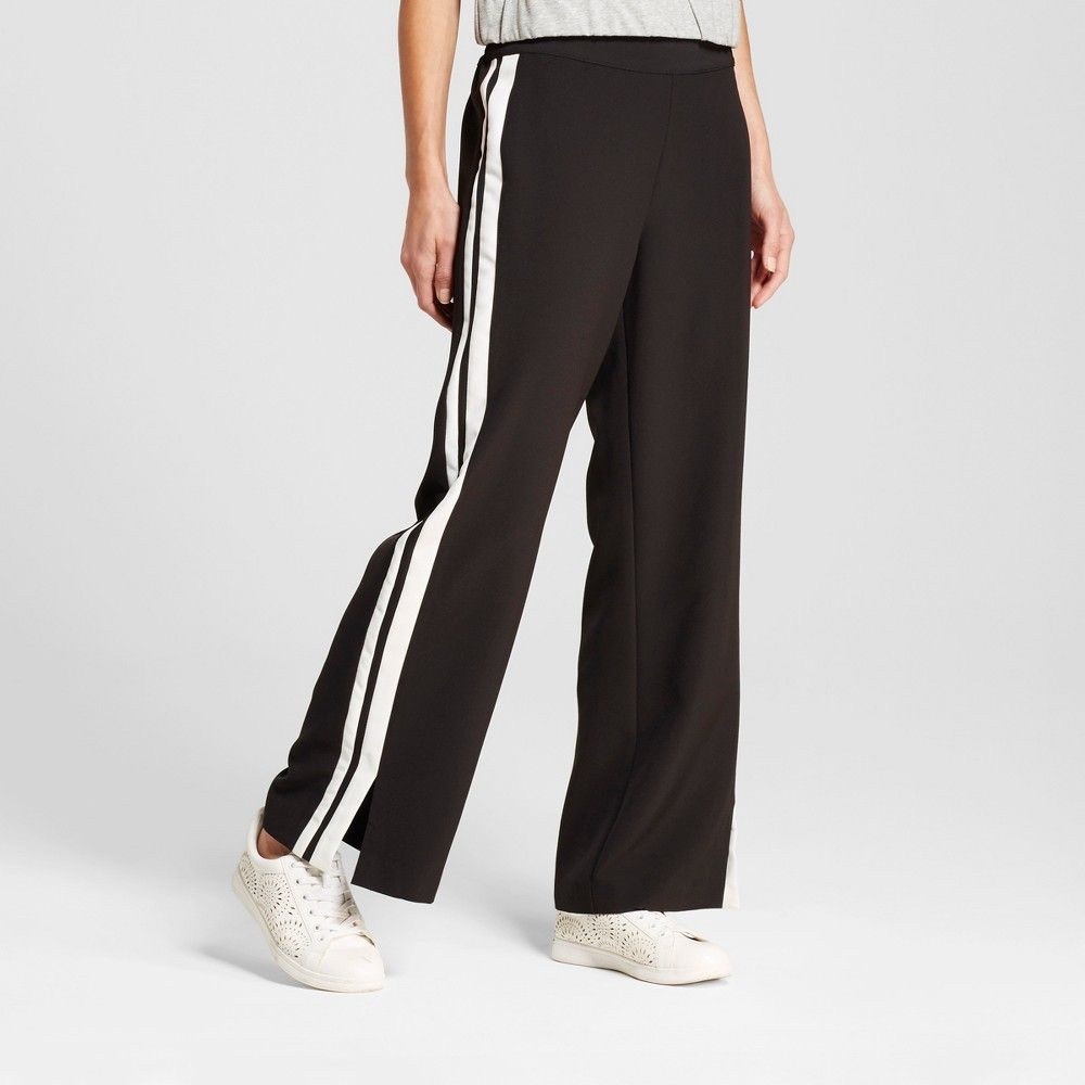 Straight Leg Track Pants Black with White Stripe